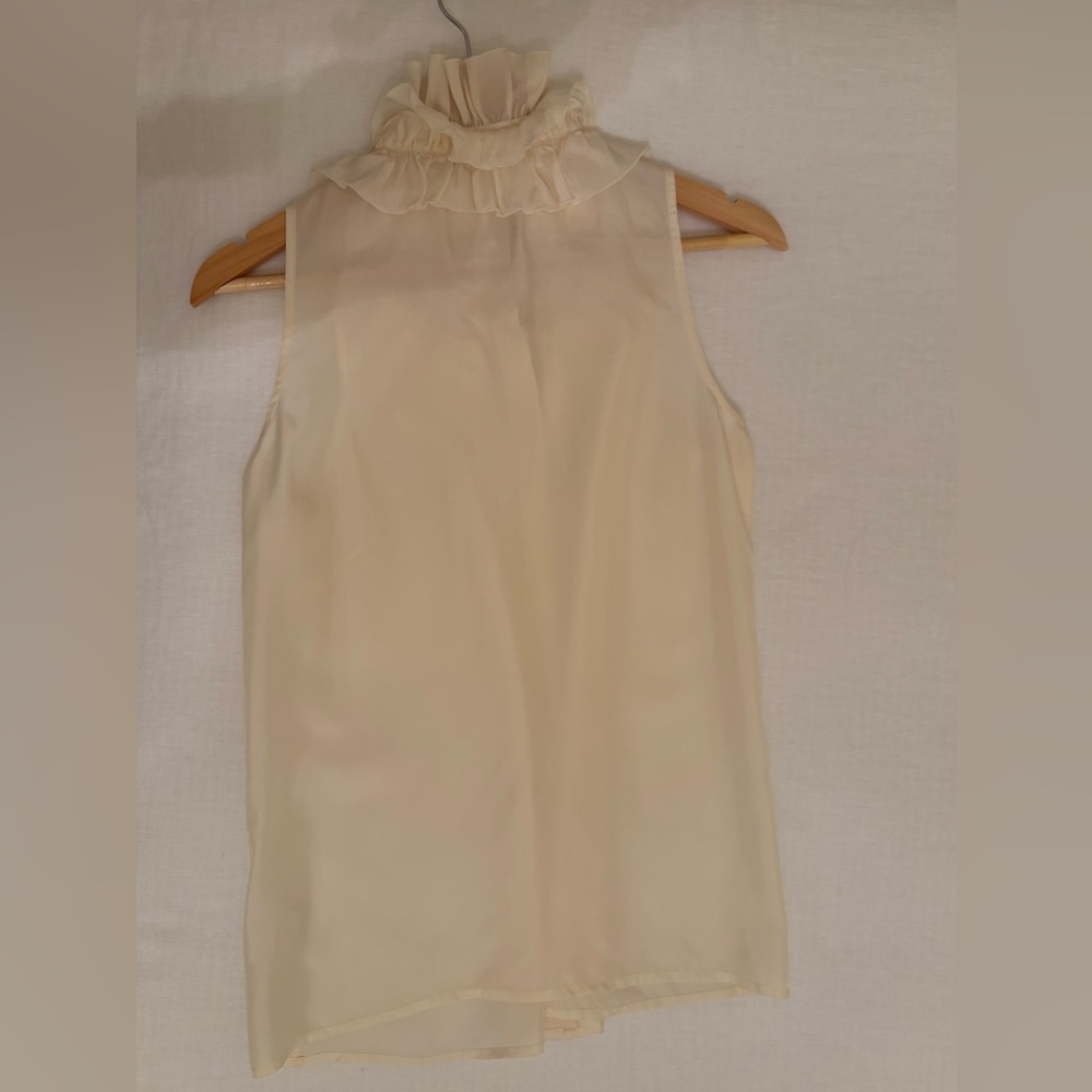J. Crew Silk Cream Ruffled Button-Down Blouse - Picture 2 of 5